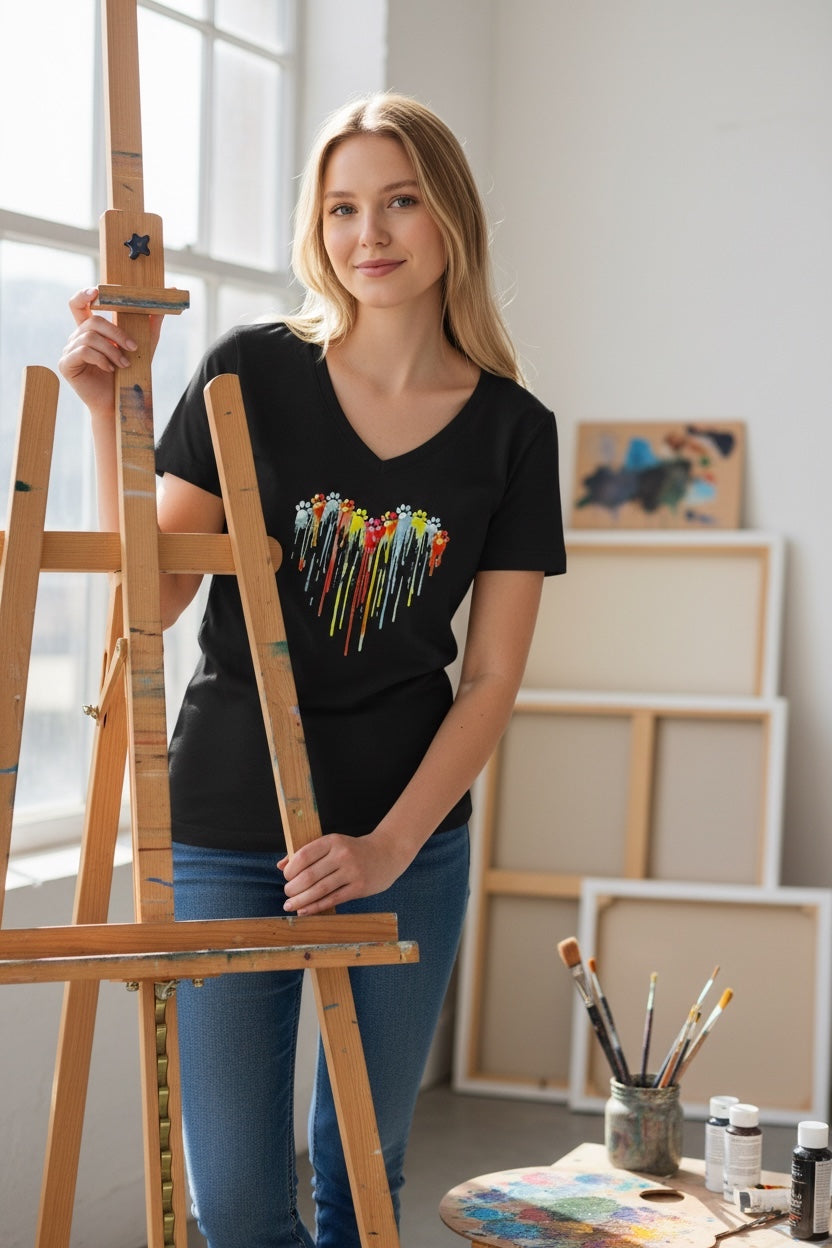 Heart Paw Paint Women's (Black) Short Sleeve T Shirt