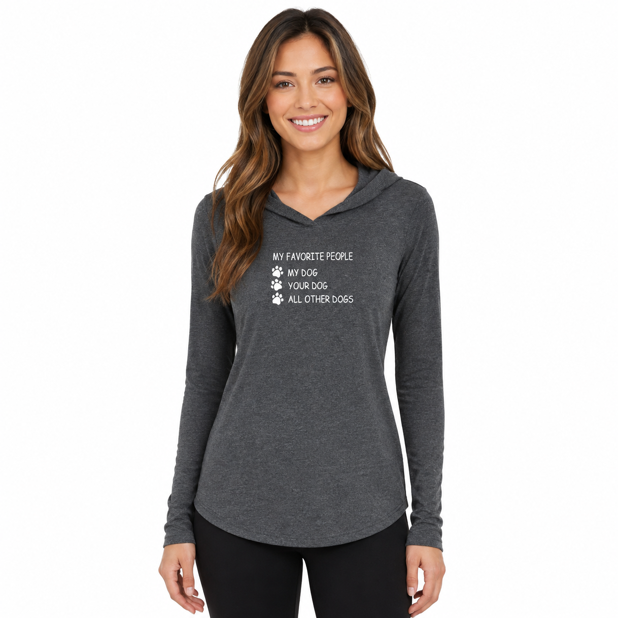 My Favorite People Women's L/S Hooded Heathered Charcoal T Shirt