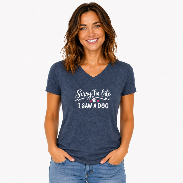 Sorry I'm Late I Saw A Dog S/S Women's Heathered Navy T Shirt