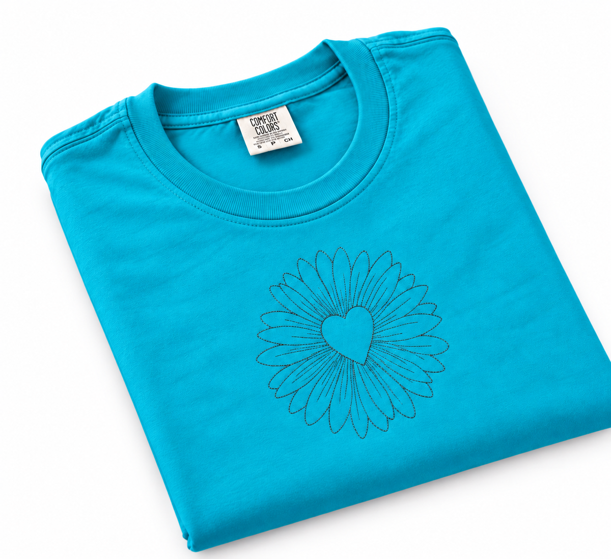 Daisy Embroidered T Shirt (Tidal Wave)