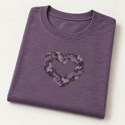 Flowers in Heart Embroidered T Shirt (Vintage Plum)