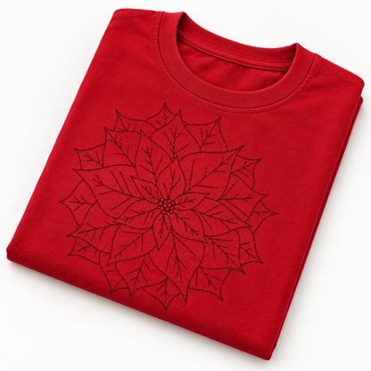 Poinsettia Embroidered T Shirt (Red Rock)