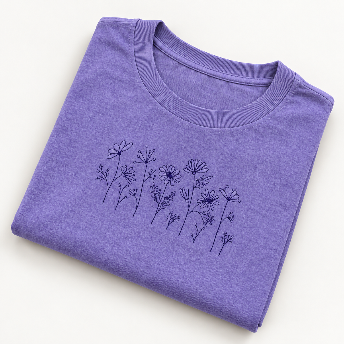 Wildflowers Embroidered T Shirt (Amethyst)