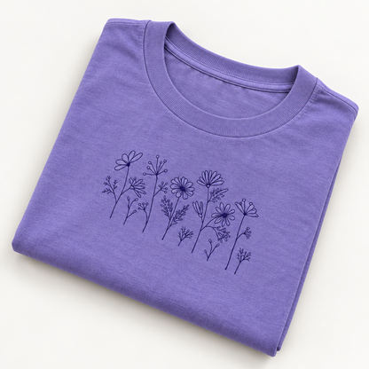 Wildflowers Embroidered T Shirt (Amethyst)