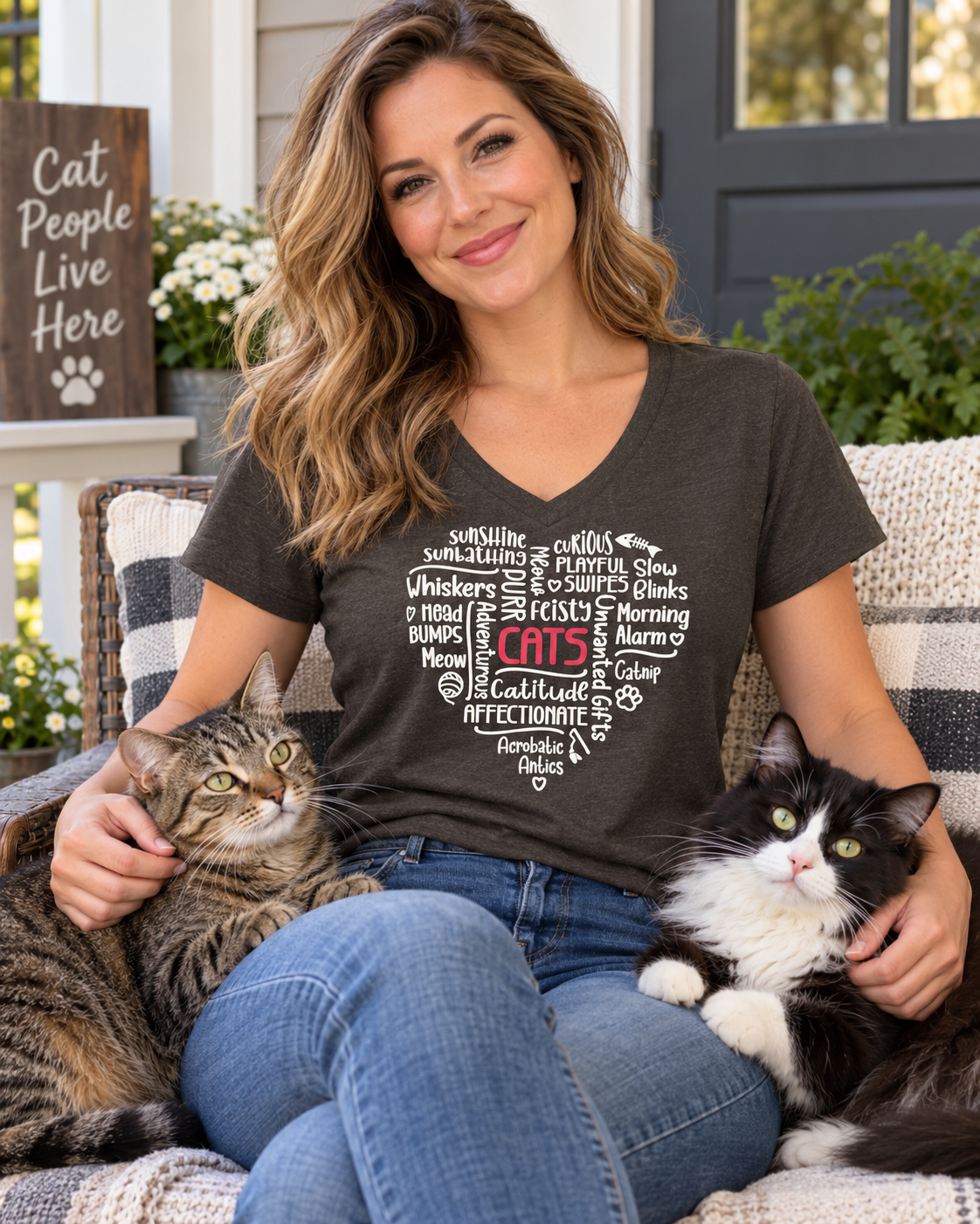 Heart Cat Women's Short Sleeve T Shirt (Heathered Navy)