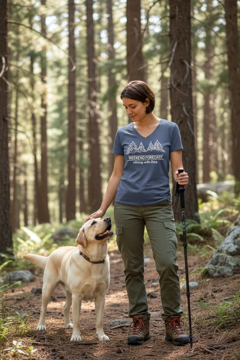 Weekend Forecast Hiking with Dog Women's (Hthr Navy) Short Sleeve T Shirt