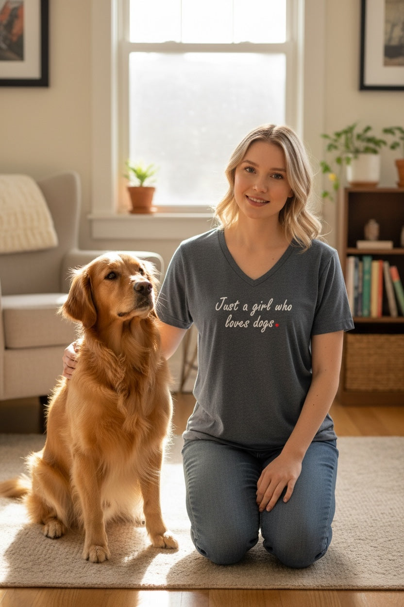 Just A Girl Who Loves Dogs (Heathered Denim) Women's T Shirt