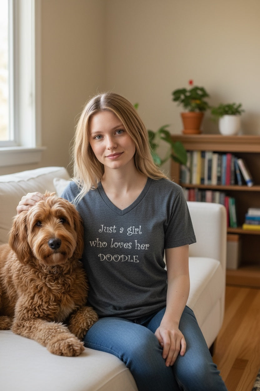 Just A Girl Who Loves Her Doodle (Heather Denim) Women's T Shirt