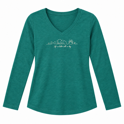 Life Is Better With A Dog L/S Women's Heathered Turquoise T Shirt