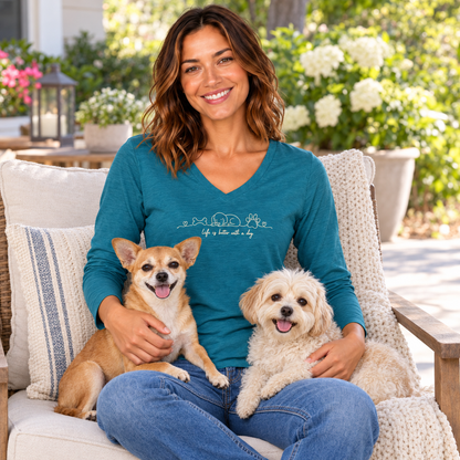 Life Is Better With A Dog L/S Women's Heathered Turquoise T Shirt