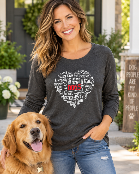 Heart Dog Women's Long Sleeve Heathered Charcoal T Shirt