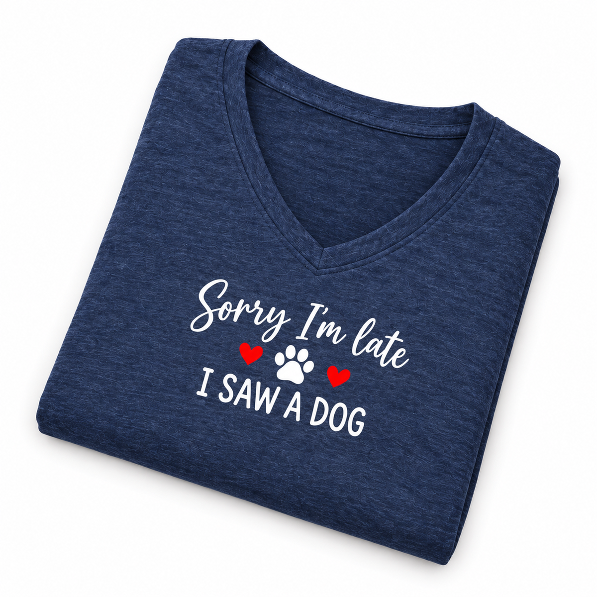 Sorry I'm Late I Saw A Dog Women's Long Sleeve V Neck Heathered Navy T Shirt
