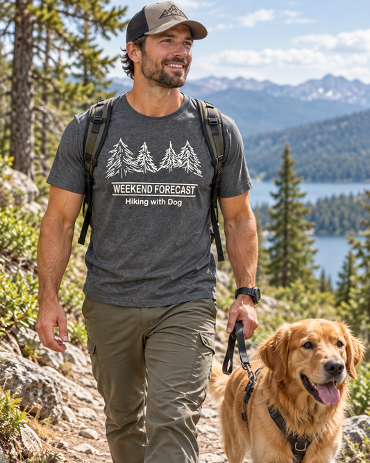 Weekend Forecast Hiking With Dog Hthr Navy Unisex T Shirt