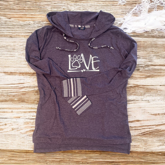 Love Women's Long Sleeve Hooded Purple T Shirt