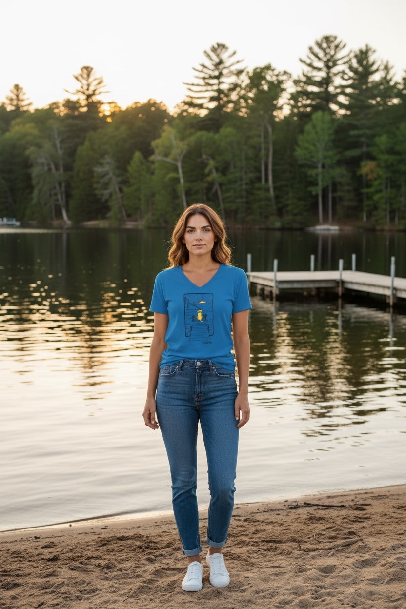 End Of Day Women's Short Sleeve  (Hthr Turquoise) V Neck T Shirt