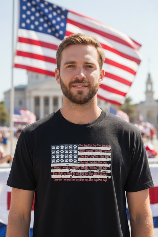 I Love Dogs Flag (Navy) Unisex T Shirt